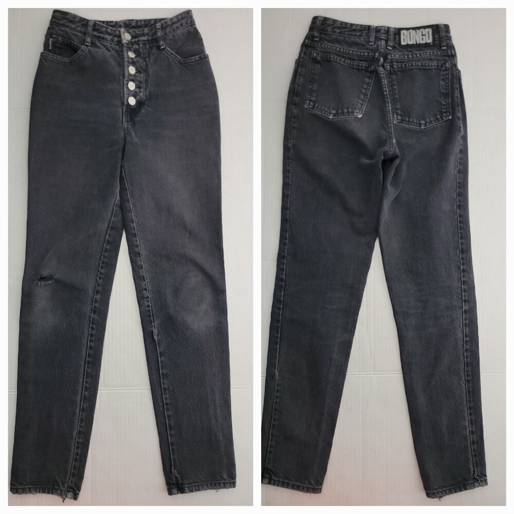 Vintage Bongo Jeans Womens 5 Gray Denim Tapered Mom High Rise Button Fly Y2K 90s